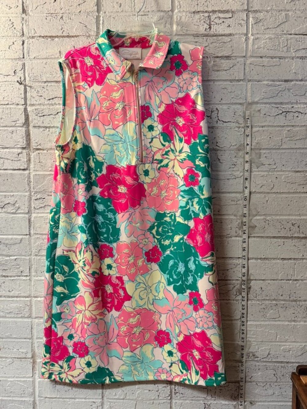 Cappagallo Floral Sleeveless Golf Dress XL Pink Green Quarter Zip Preppy Resort